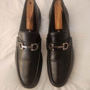 Salvatore Ferragamo Black Leather Slip-On Loafers